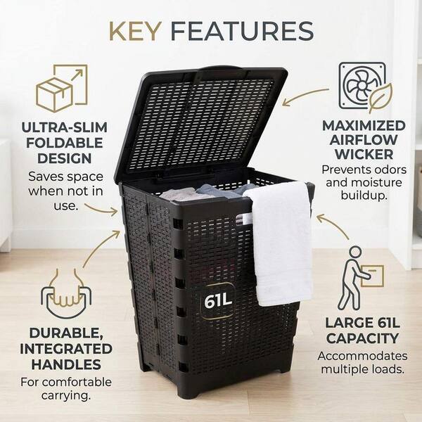 Black 21 x 14 x 10 Rectangle Plastic Laundry Basket (1-Pack
