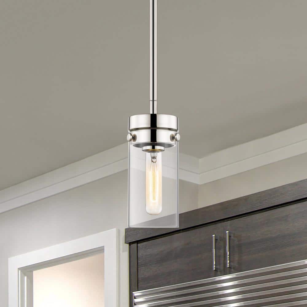 Polished Nickel Mini Pendant with Clear Glass Shade