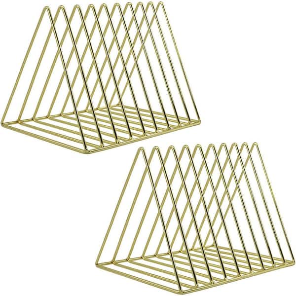Gold 10.2 in. x 7.1 in. Metal Freestanding Magazine Rack, 9 Slot, (Set of 2)