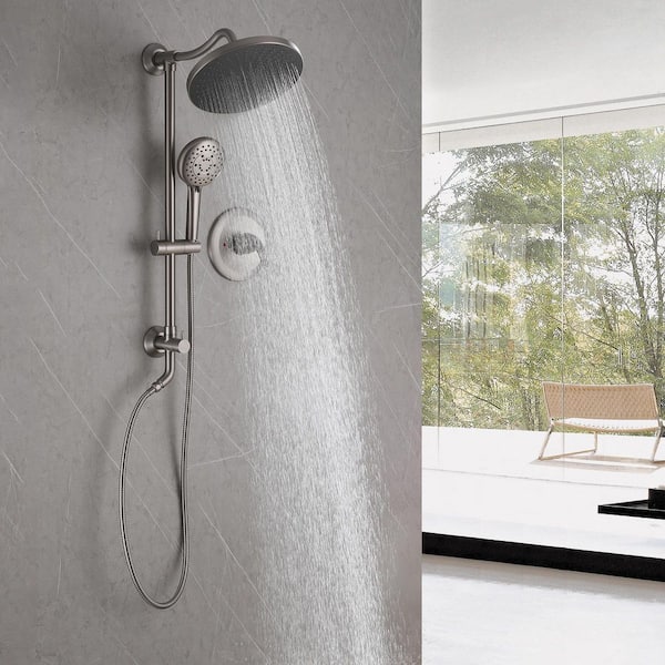 2-Spray Patterns 10 in. Wall Mount Dual Shower Heads 2.4 GPM with 5-Setting Hand Shower System in Brushed Nickel