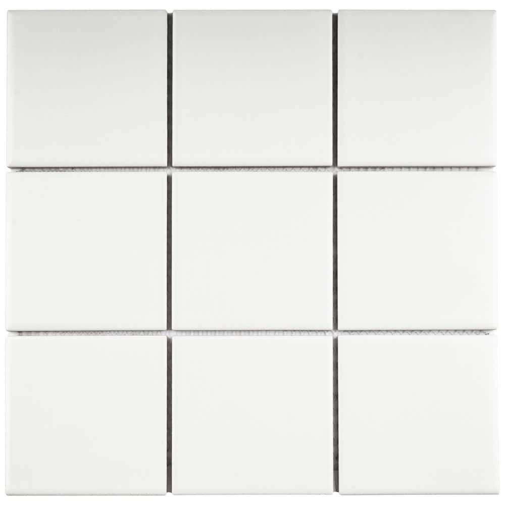 Porcetile White 11.82 in. x 11.82 in. Matte Porcelain Mosaic Tile Sample -  MOLOVO, BT-PM9-SAMPLE