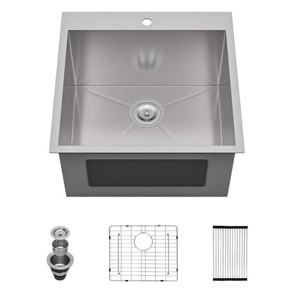 22 in.W x 22 in.D Drop In Stainless Steel Laundry/Utility Sink in Brushed with Pre-Drill Faucet Hole