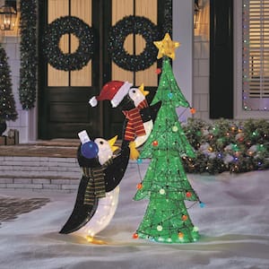 LuxenHome 15-in Penguin Yard Decoration with White LED Lights in