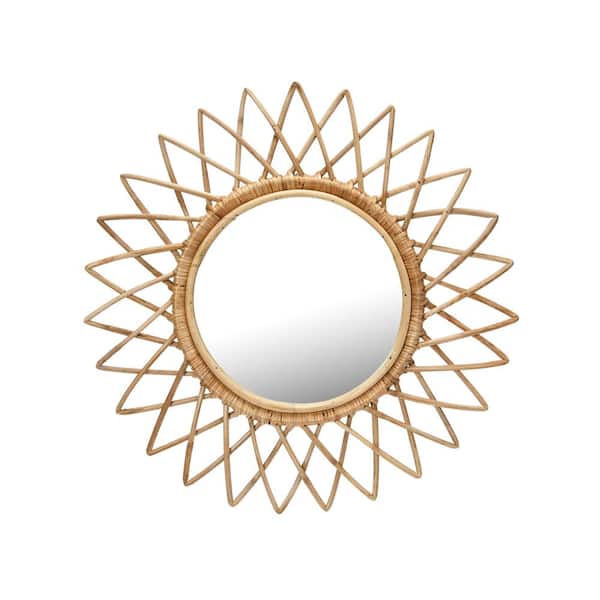 Storied Home 23 in. W X 1.5 in H Natural Round Cane Sunburst Wall Mirror