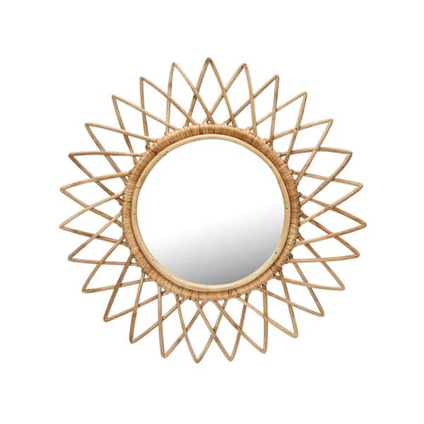 Storied Home 23 in. W x 1.5 in. H Rattan Natural Walnut Frame Wall Decorative Mirror