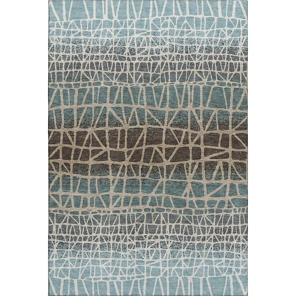 Mayfield Premium Machine Washable Abstract AMF2404 Teal 10 ft. x 14 ft. Area Rug