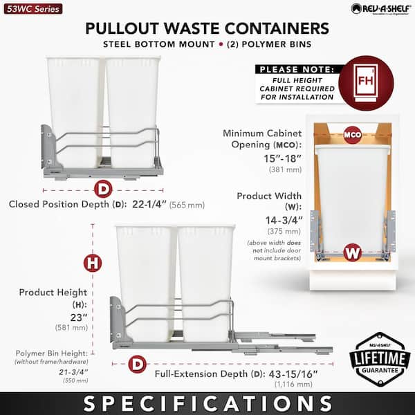 Gray Double Pull Out Trash Can 50 qt. with Soft-Close