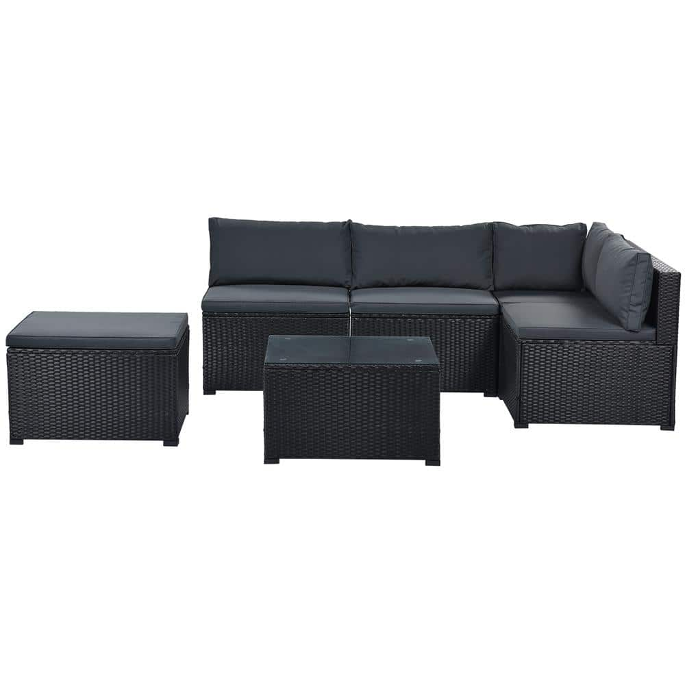 Leisure 6-Piece Wicker Patio Sectional Set with Gray Cushions WBY ...