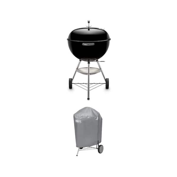 Original Kettle 22 in. Charcoal Grill in Black with One-Touch Cleaning System with Grill Cover Combo