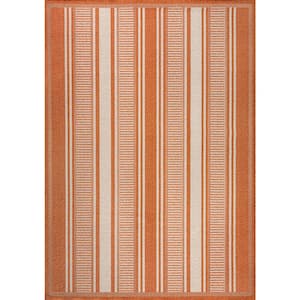 Haynes Modern Orange/Cream 3 ft. x 5 ft. Double Stripe Indoor/Outdoor Area Rug