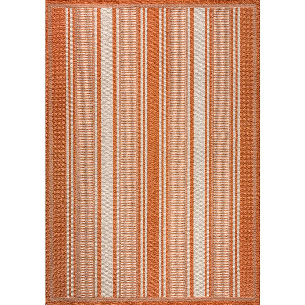 Haynes 3' x 5' Orange and Cream Synthetic Stripe Area Rug