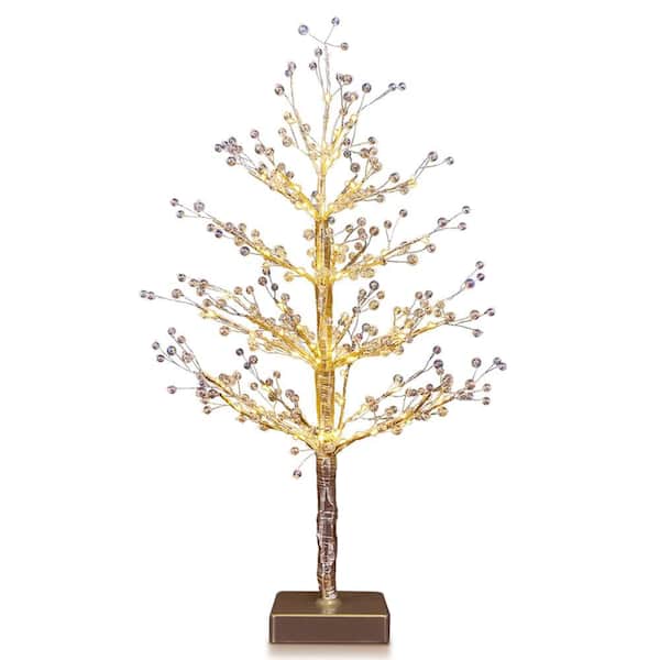 24 in. 95 LED Lighted Pearl Tree with 95 LED Lights Artificial White Pearl Tree, Plug in or Battery