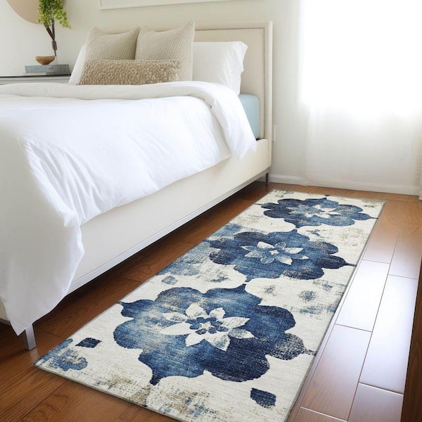 Chantille Machine Washable Indoor/Outdoor Abstract ACN1802 Navy 2 ft. 3 in. x 7 ft. 6 in. Runner Rug