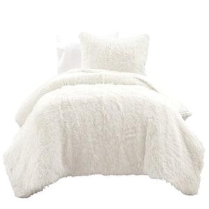 Emma Faux Fur Oversized Comforter Twin-Xl Polyester Ivory 2-Pices Set