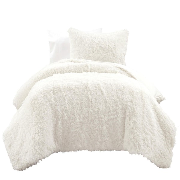 Lush Decor Emma Faux Fur Oversized Comforter Twin-Xl Polyester Ivory 2-Pices Set