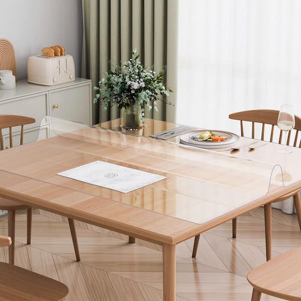 Plastic Table Cover, 54 x 54 in. 2.0 mm Thick Clear Table Protector, Square PVC Desk Mat, Waterproof and Easy Cleaning