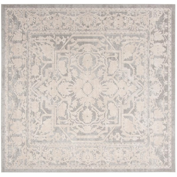 SAFAVIEH Reflection Light Gray/Cream 3 ft. x 3 ft. Border Floral Square Area Rug