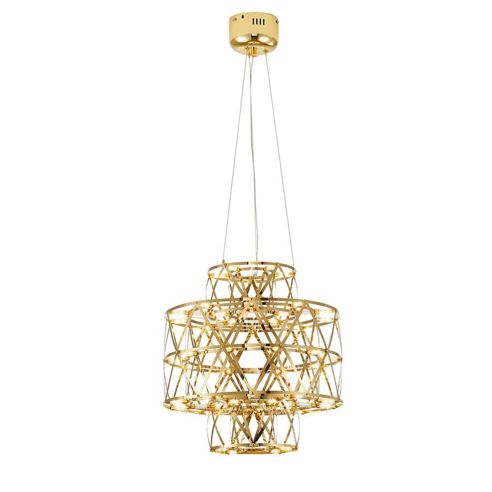 Caspian 40 light dimmable Integrated LED Gold Tier Cylinder Chandelier