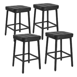 Bar Stools Set of 4, Black PU Upholstered Breakfast Stools, Bar Chairs, 24-Inch Height Industrial Metal Dining Chairs