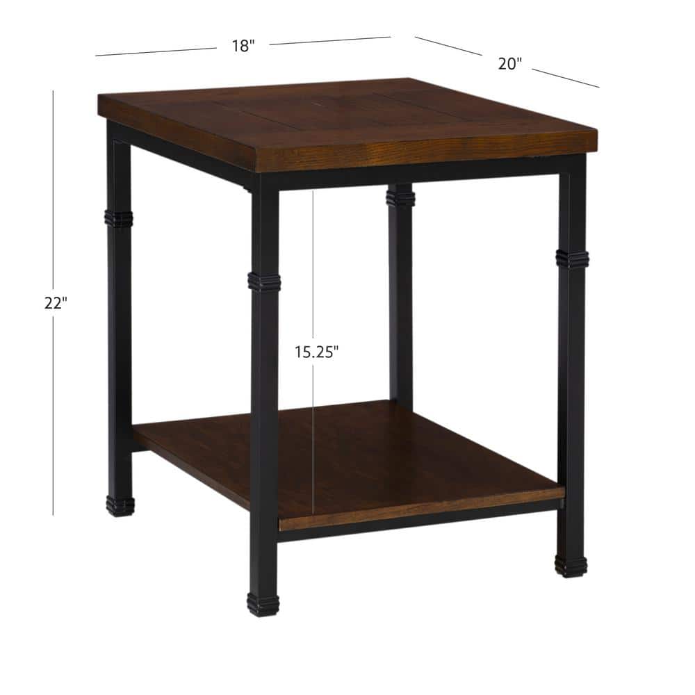 Austin Industrial Black Metal and Ash Wood End Table with Shelf