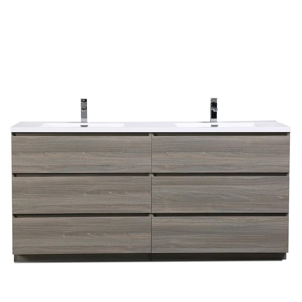BATHLYN Cascade 70.8 in. W x 19.5 in. D x 34.2 in. H Double Sink Bath Vanity in Maple Grey with White Resin Top
