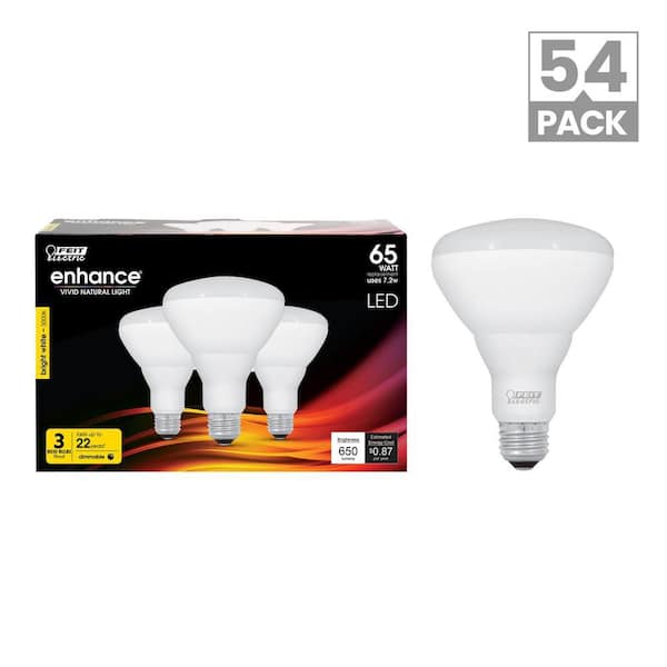 65-Watt Equivalent BR30 Dimmable CEC Title 20 90+ CRI E26 Flood LED Light Bulb, Bright White 3000K (54-Pack)
