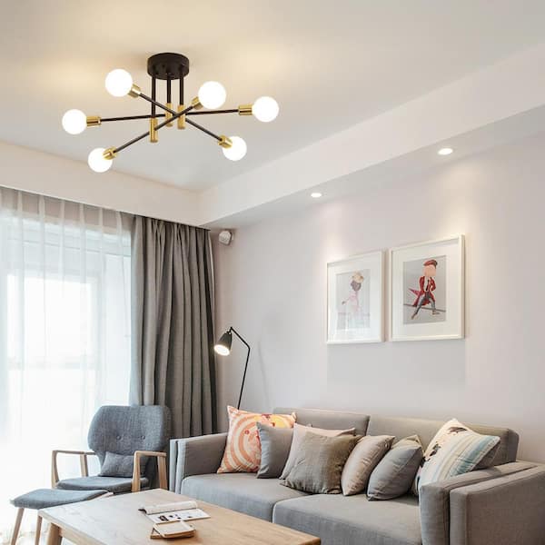 Deyidn 6-Light Vintage Black and Gold Linear Sputnik Chandelier