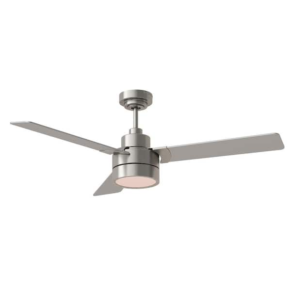 Generation Lighting - Jovie 52 in. Modern Indoor/Outdoor Brushed Steel Ceiling Fan with Silver/American Walnut Reversible Blades, Light Kit