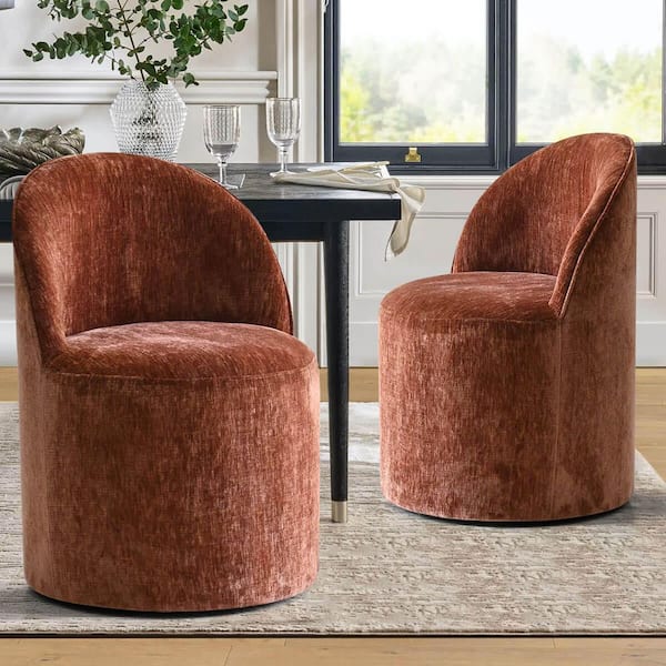 Terra Chenille Upholstered Barrel Dining Chair with Castors (Set of 2)