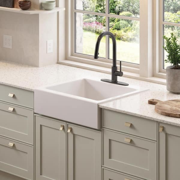 Parker 26 in. 3-Hole Quick-Fit Farmhouse/Apron-Front Drop-In Single Bowl Crisp White Fireclay Kitchen Sink and Drain