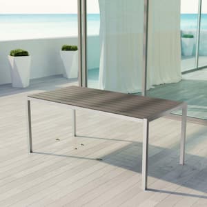 Shore Patio Aluminum Outdoor Dining Table in Silver Gray