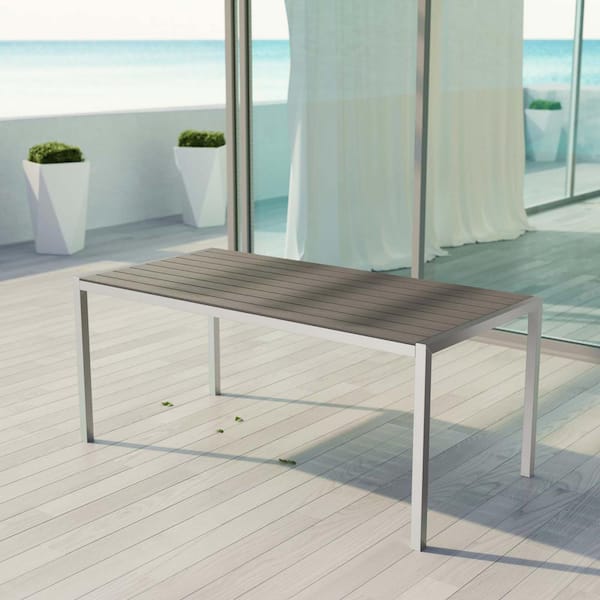 MODWAY Shore Patio Aluminum Outdoor Dining Table in Silver Gray