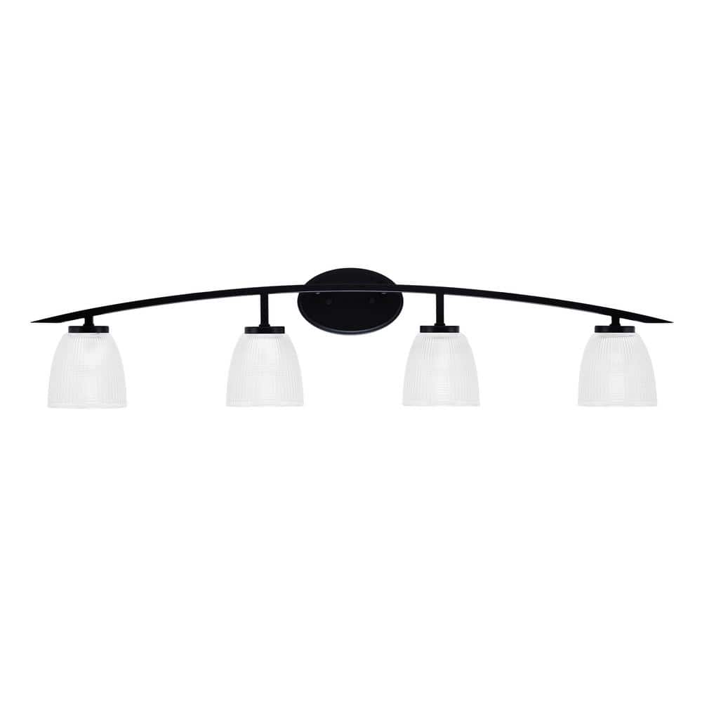 Siena 40 in. 4-Light Matte Black Vanity-Light with 5 in. Clear Ribbed Glass