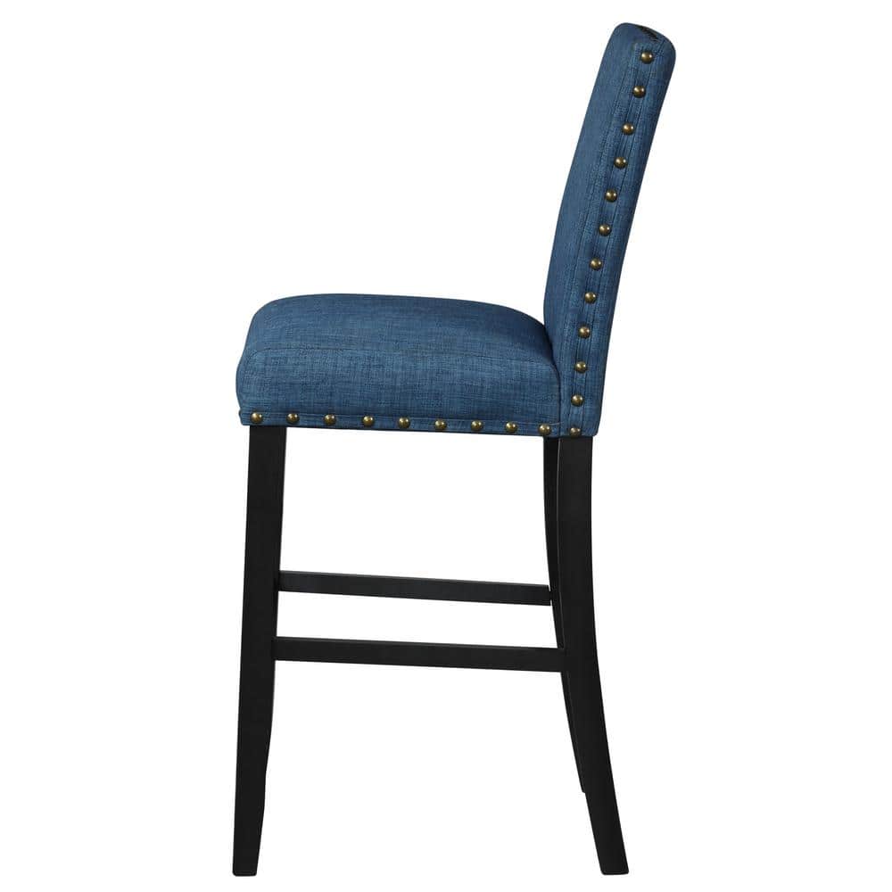 Crispin Marine Blue Solid Wood Bar Stools with Upholstered Seats (Set of 2)