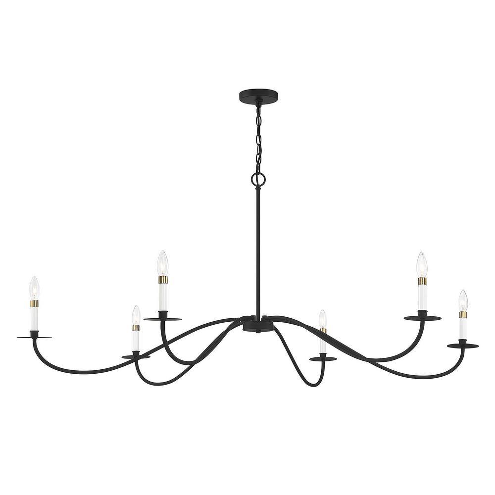 Matte Black 6-Light Chandelier with White Candle Sleeves