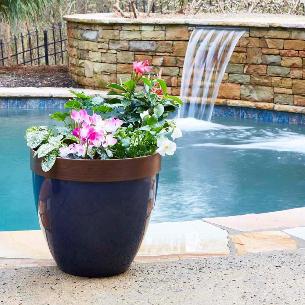 Navy Blue High-Density Resin Outdoor Planter with Drainage Hole