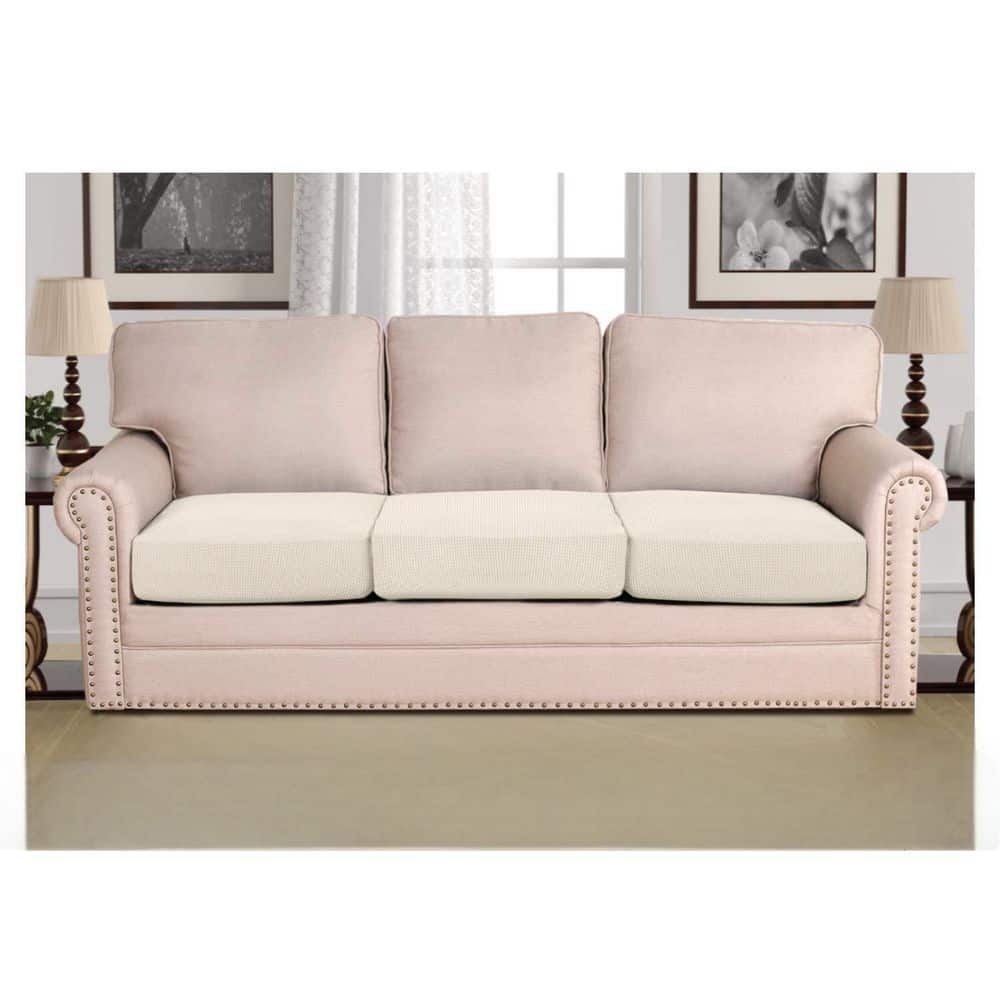 Beige Polyester Three Piece Individual Seat Sofa Cushion Slipcover Sets, Th