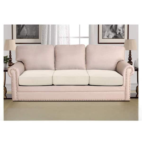 Beige Polyester Three Piece Individual Seat Sofa Cushion Slipcover Sets, Thick Jacquard Textured Twill Fabric Slipcovers
