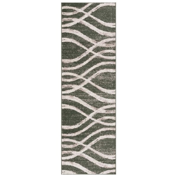 Adirondack 3 ft. x 10 ft. Dark Green/Ivory Waves Runner Rug