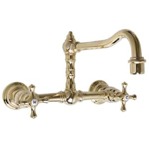 Proper 2-Handle Wallmount Bridge Kitchen Faucet in Polished Brass