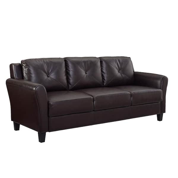 Romeo 31.5 in. Java Faux Leather Microfiber 3-Seater English Rolled Arm Sofa with Removable Cushions