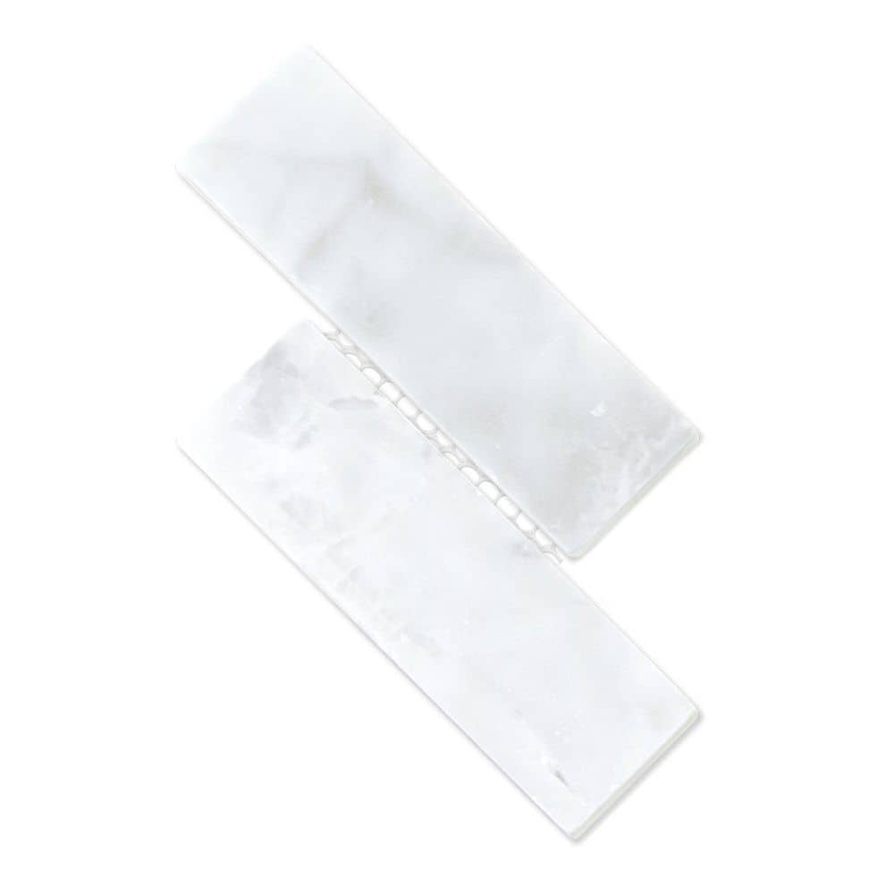 sunwings Herringbone Carrara White 6 in. x 6 in. Honed Natural Marble ...