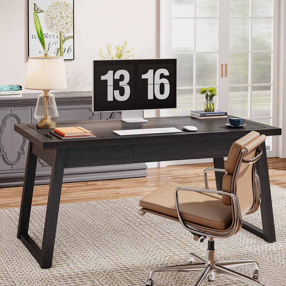 BYBLIGHT Capen 55 in. Rectangular Black Wood 1-Drawer