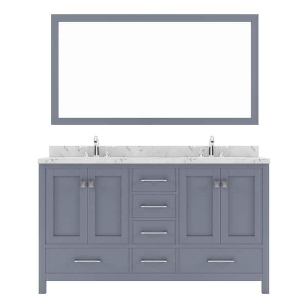 Virtu USA Caroline Avenue 60 in. W x 22 in. D x 35 in. H Single Sink Bath Vanity in Gray with Quartz Top and Mirror