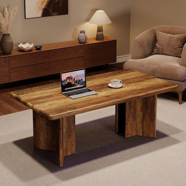 Allan 47 in. Rustic Brown Small Rectangle Wood Coffee Table with Storage, Farmhouse Low Cocktail Tea Table Living Room