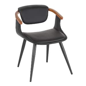 Oracle Mid-Century Modern Dining Chair in Black Faux Leather and Black Metal with Walnut Wood Accents