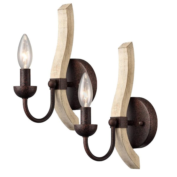 CLAXY 13.1 in. 2-Light Rustic Modern Wall Sconce with Standard Shade