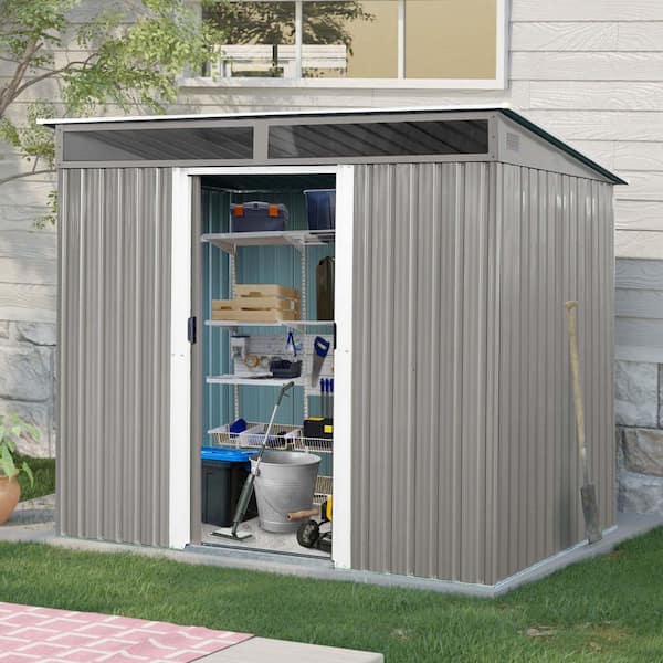 8 ft.W x 6 ft.D Outdoor Metal Storage Shed, Tool House with Lockable Sliding Doors,Transparent Plate, Gray (45 sq. ft.)