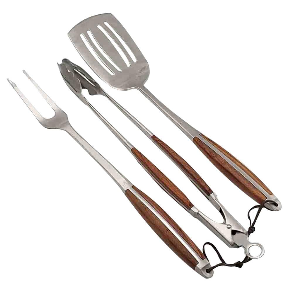 BBQ Dragon Luxury Stainless Steel Rosewood Grill Tool Set (3-Piece) BBQD390  - The Home Depot