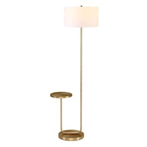 Jacinta 65.75 in. Brass/White Tray Table Floor Lamp with Fabric Shade